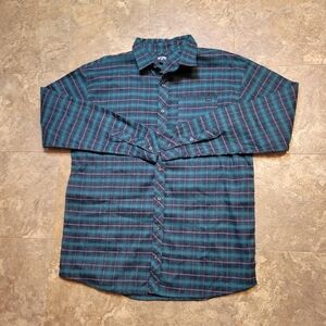 Billabong Flannel Shirt Mens XLT Green Purple Button Up Long Sleeve Plaid